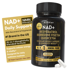 Bloofah NAD+ Capsules 1530mg | Nicotinamide Riboside with Resveratrol & 18-in-1 Herbal Blend | Cellular Energy & Healthy Aging Support (90 Vegan Capsules)