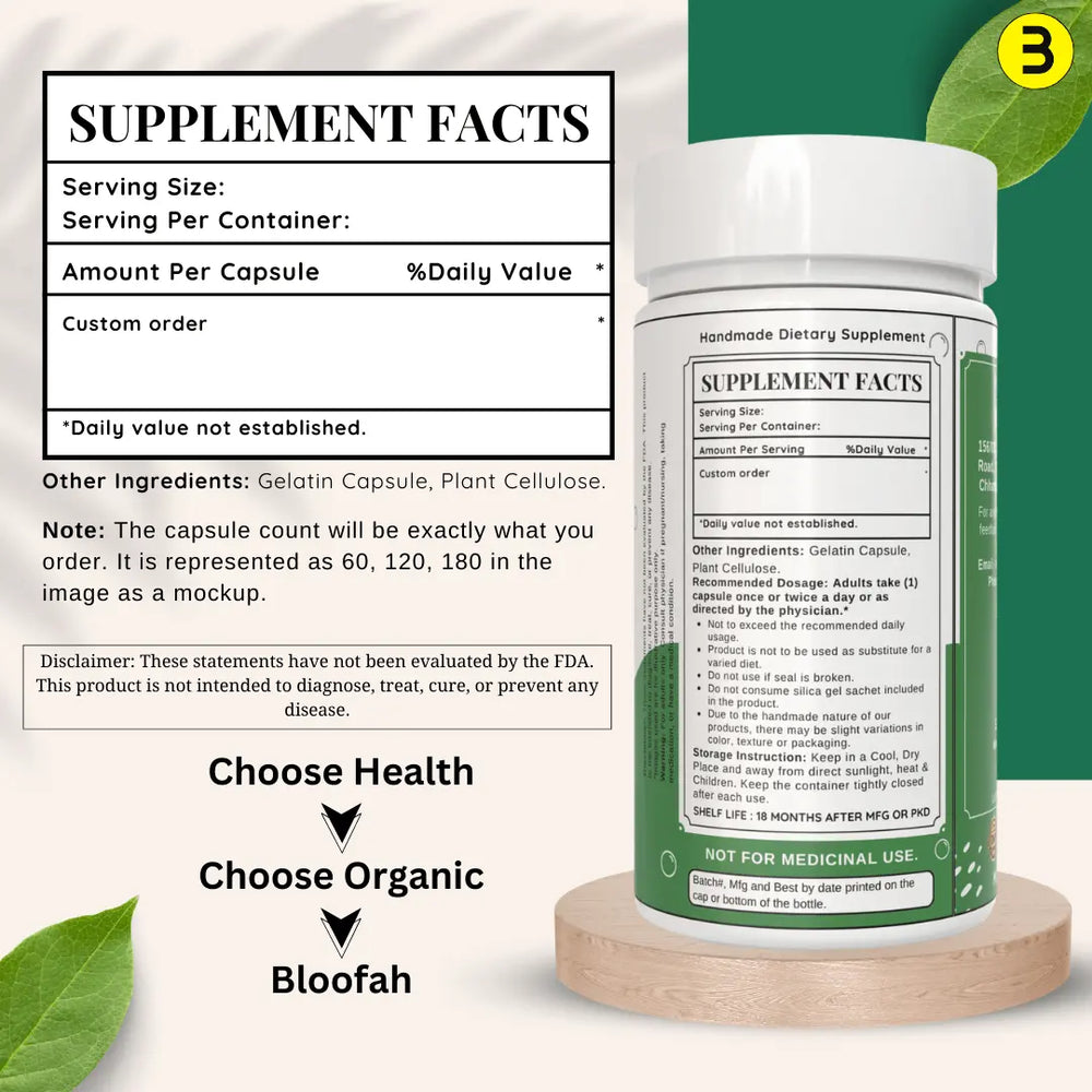 Bloofah Custom Capsule Order - Personalized Supplement, Choose Your Ingredients, Dosage & Capsule Count, Tailored to Your Health Needs, Natural & High-Quality Custom Capsules - Bloofah