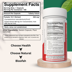 Bloofah Lycopene Tomato Fruit Extract Capsules 500mg | 10:1 Powder Per Serving 500mg | Rich in Natural Lycopene | Premium Herbal Supplement for Vitality & Wellness | Non-GMO, Gluten-Free