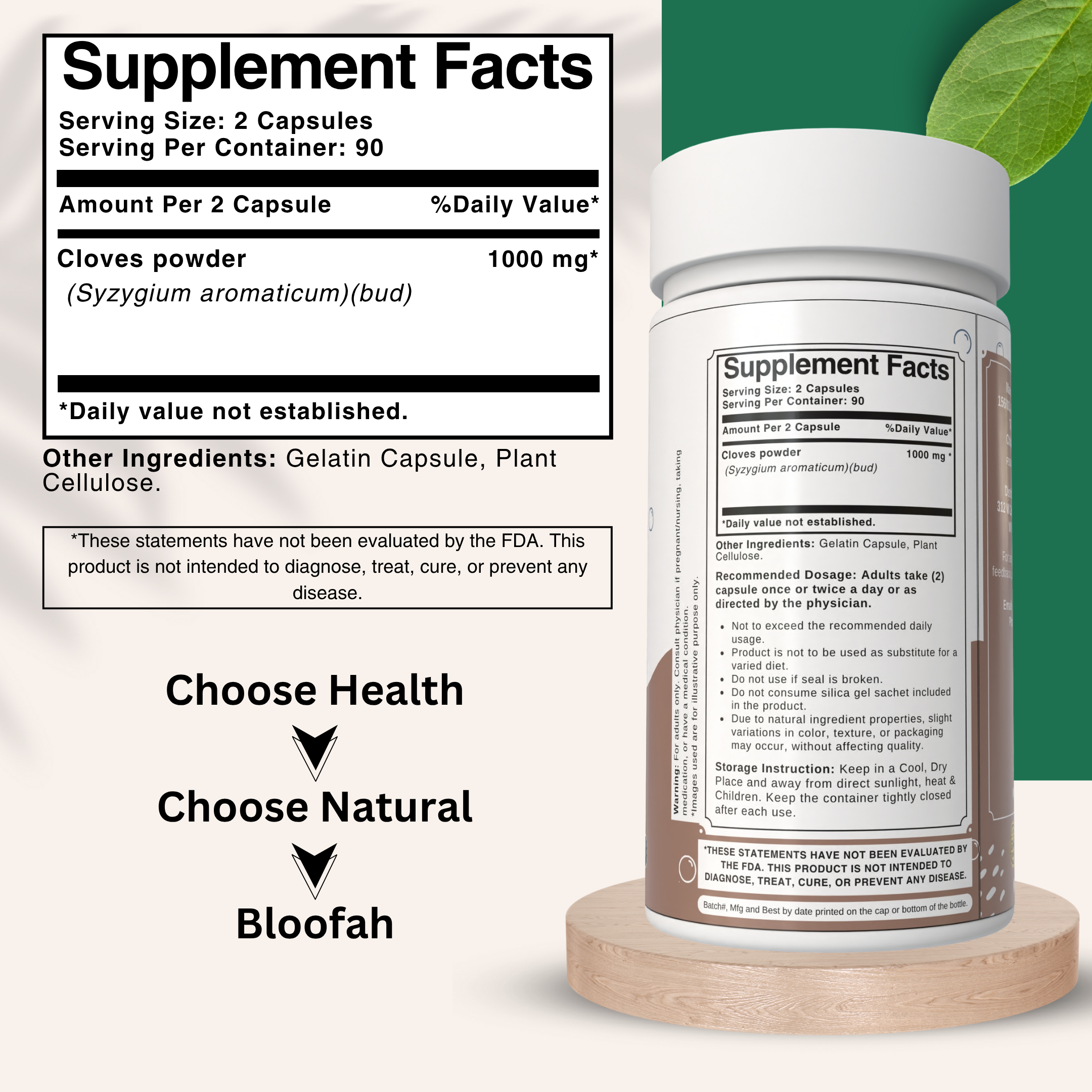 Bloofah Cloves Capsules 1000mg Per Serving | (Syzygium aromaticum) Natural Clove Powder, 100% Pure, Non-GMO, Clove Supplement for Daily Use Supports Wellness and General Health Bloofah Cloves Capsules 1000mg Per Serving | (Syzygium aromaticum) Natural Clove Powder, 100% Pure, Non-GMO, Clove Supplement for Daily Use Supports Wellness and General Health
