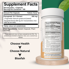 Bloofah Fenugreek Seed Capsules 500mg | 100% Natural Fenugreek Seed Extract 10:1 (Trigonella foenum-graecum) Herbal Supplement for Overall Health Well-Being | Non-GMO, Gluten Free