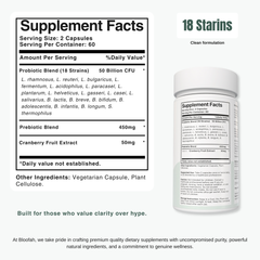 Bloofah Gut+ Women’s Probiotic 50 Billion CFU | 18 Strain Formula with Prebiotic & Cranberry | Daily Digestive & Balance Support (120 Capsules)