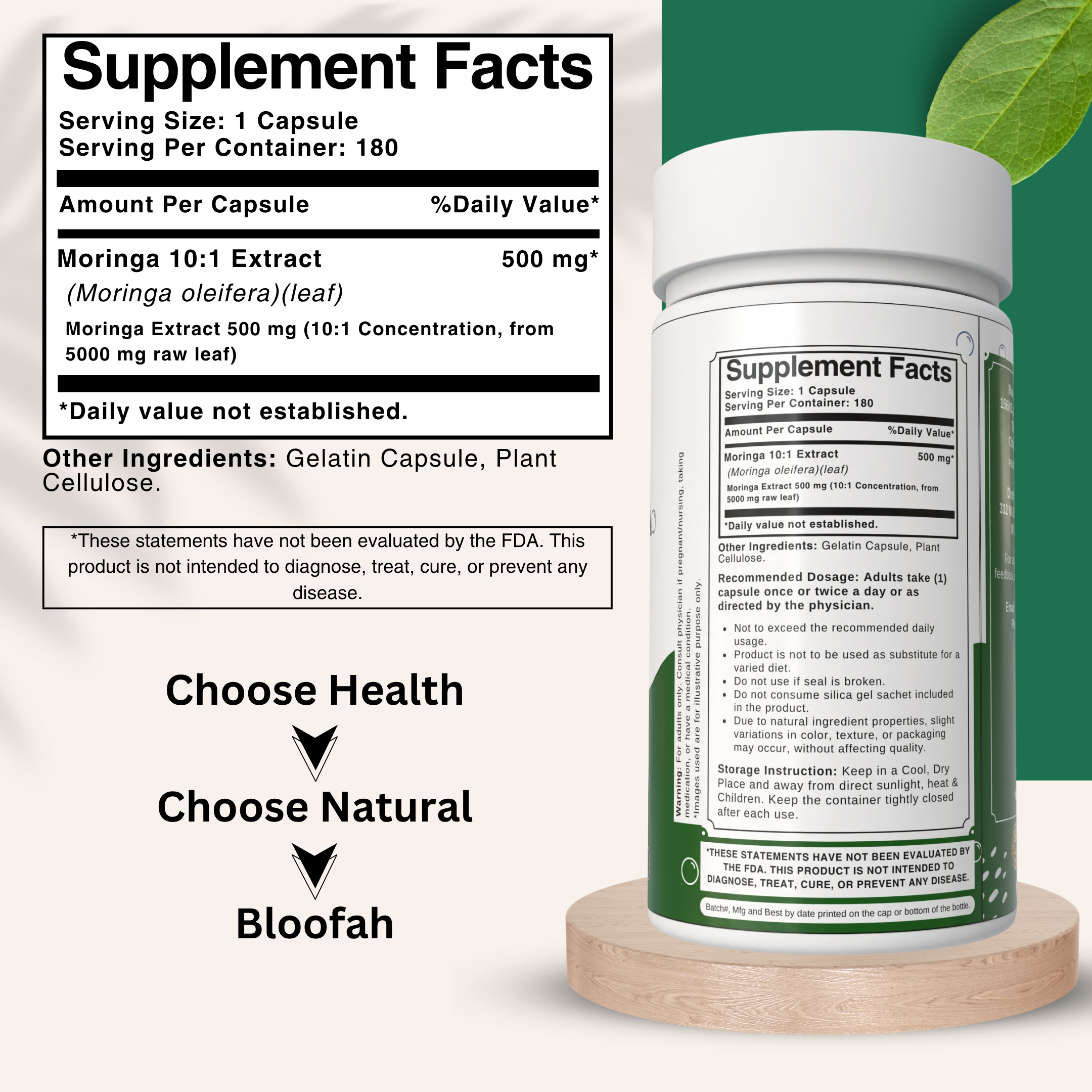 Bloofah Moringa Capsules 500mg | Natural Superfood Supplement for Vitality | 100% Pure Moringa Oleifera Leaf Extract 10:1 Powder | Nutrient-Rich Vegetarian Green Superfood Bloofah Moringa Capsules 500mg | Natural Superfood Supplement for Vitality | 100% Pure Moringa Oleifera Leaf Extract 10:1 Powder | Nutrient-Rich Vegetarian Green Superfood