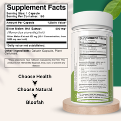 Bloofah Bitter Melon Extract Capsules 500mg | Non-GMO & Gluten Free | 100% Pure (Momordica Charantia) Powder Extra Strength Eq. to 5000mg Per Serving | Herbal Supplement for Overall Health
