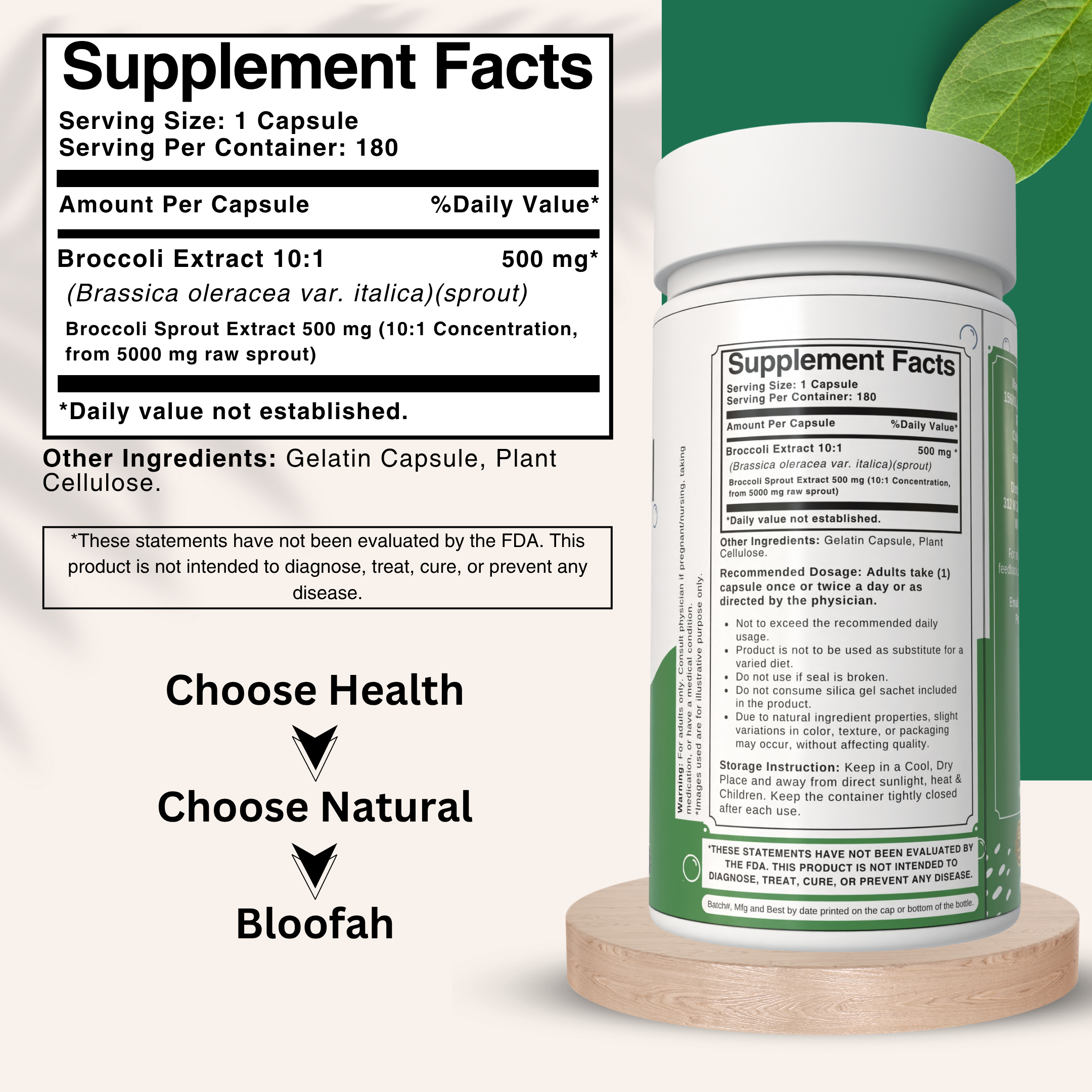 Bloofah Broccoli Sprout Extract Supplement 500mg | Broccoli Sprout (Brassica oleracea VAR. Italica) Extract 10:1 Powder | 100% Pure, Natural, Gluten-Free Formula Herbal Supplements Bloofah Broccoli Sprout Extract Supplement 500mg | Broccoli Sprout (Brassica oleracea VAR. Italica) Extract 10:1 Powder | 100% Pure, Natural, Gluten-Free Formula Herbal Supplements
