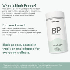 Bloofah BP – Black Pepper Capsules 500mg | Absorption & Digestion Support (120 Capsules)