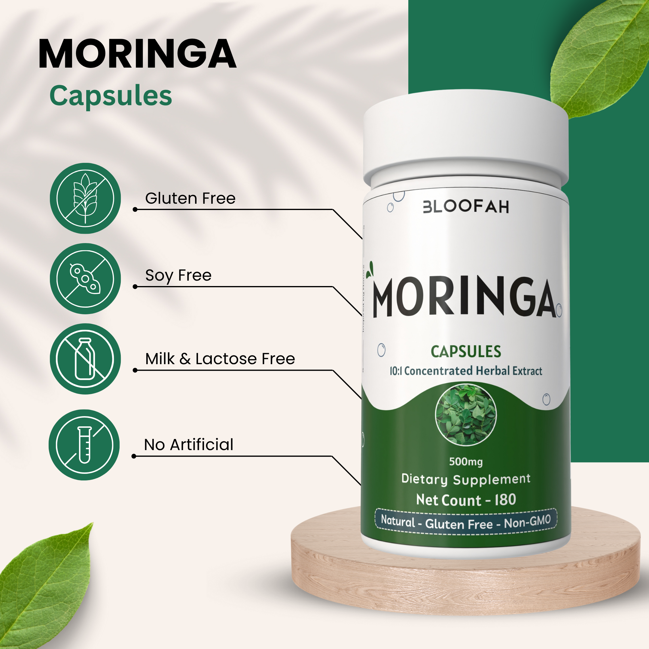 Bloofah Moringa Capsules 500mg | Natural Superfood Supplement for Vitality | 100% Pure Moringa Oleifera Leaf Extract 10:1 Powder | Nutrient-Rich Vegetarian Green Superfood Bloofah Moringa Capsules 500mg | Natural Superfood Supplement for Vitality | 100% Pure Moringa Oleifera Leaf Extract 10:1 Powder | Nutrient-Rich Vegetarian Green Superfood