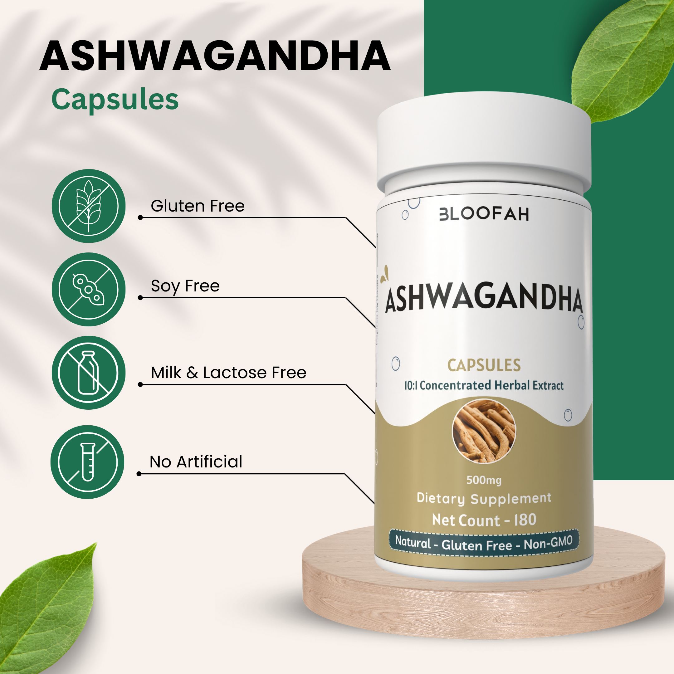 Bloofah Ashwagandha Capsules 500mg - (Withania somnifera) 10:1 Extract Powder, 100% Natural & Pure, Non-GMO, Gluten-Free, Extra Strength Herbal Suppleemnt for Men & Women Bloofah Ashwagandha Capsules 500mg - (Withania somnifera) 10:1 Extract Powder, 100% Natural & Pure, Non-GMO, Gluten-Free, Extra Strength Herbal Suppleemnt for Men & Women