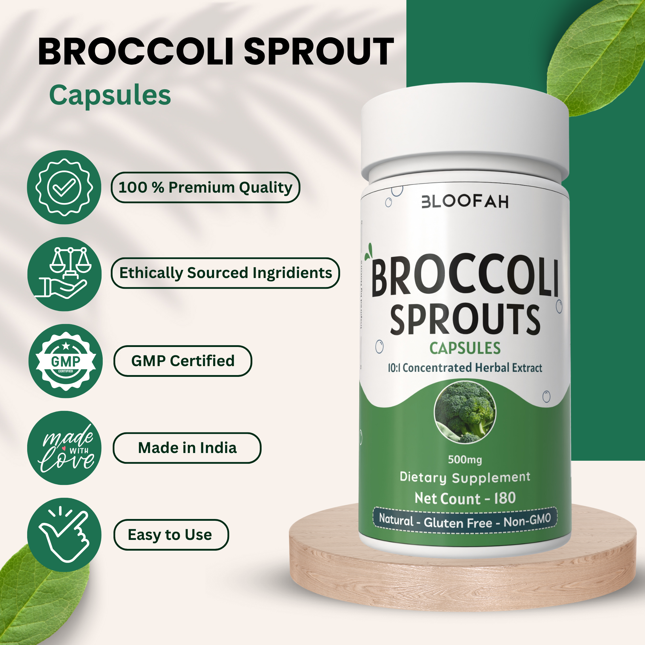 Bloofah Broccoli Sprout Extract Supplement 500mg | Broccoli Sprout (Brassica oleracea VAR. Italica) Extract 10:1 Powder | 100% Pure, Natural, Gluten-Free Formula Herbal Supplements Bloofah Broccoli Sprout Extract Supplement 500mg | Broccoli Sprout (Brassica oleracea VAR. Italica) Extract 10:1 Powder | 100% Pure, Natural, Gluten-Free Formula Herbal Supplements