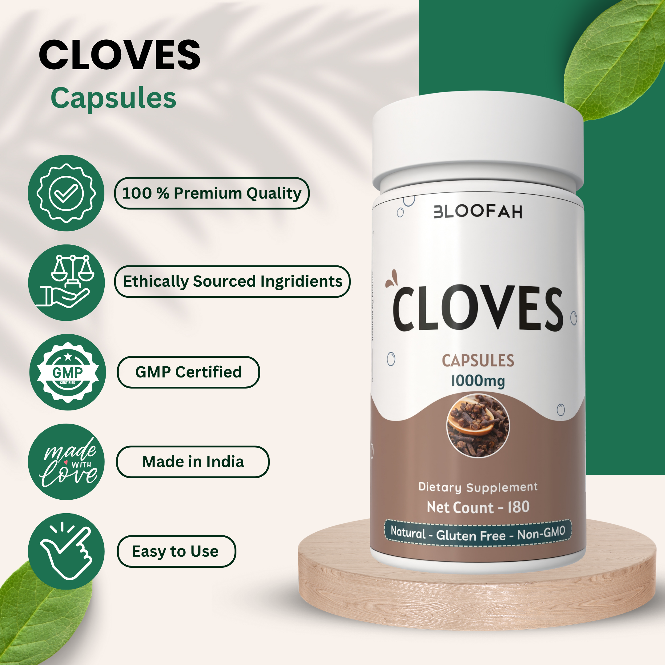 Bloofah Cloves Capsules 1000mg Per Serving | (Syzygium aromaticum) Natural Clove Powder, 100% Pure, Non-GMO, Clove Supplement for Daily Use Supports Wellness and General Health Bloofah Cloves Capsules 1000mg Per Serving | (Syzygium aromaticum) Natural Clove Powder, 100% Pure, Non-GMO, Clove Supplement for Daily Use Supports Wellness and General Health