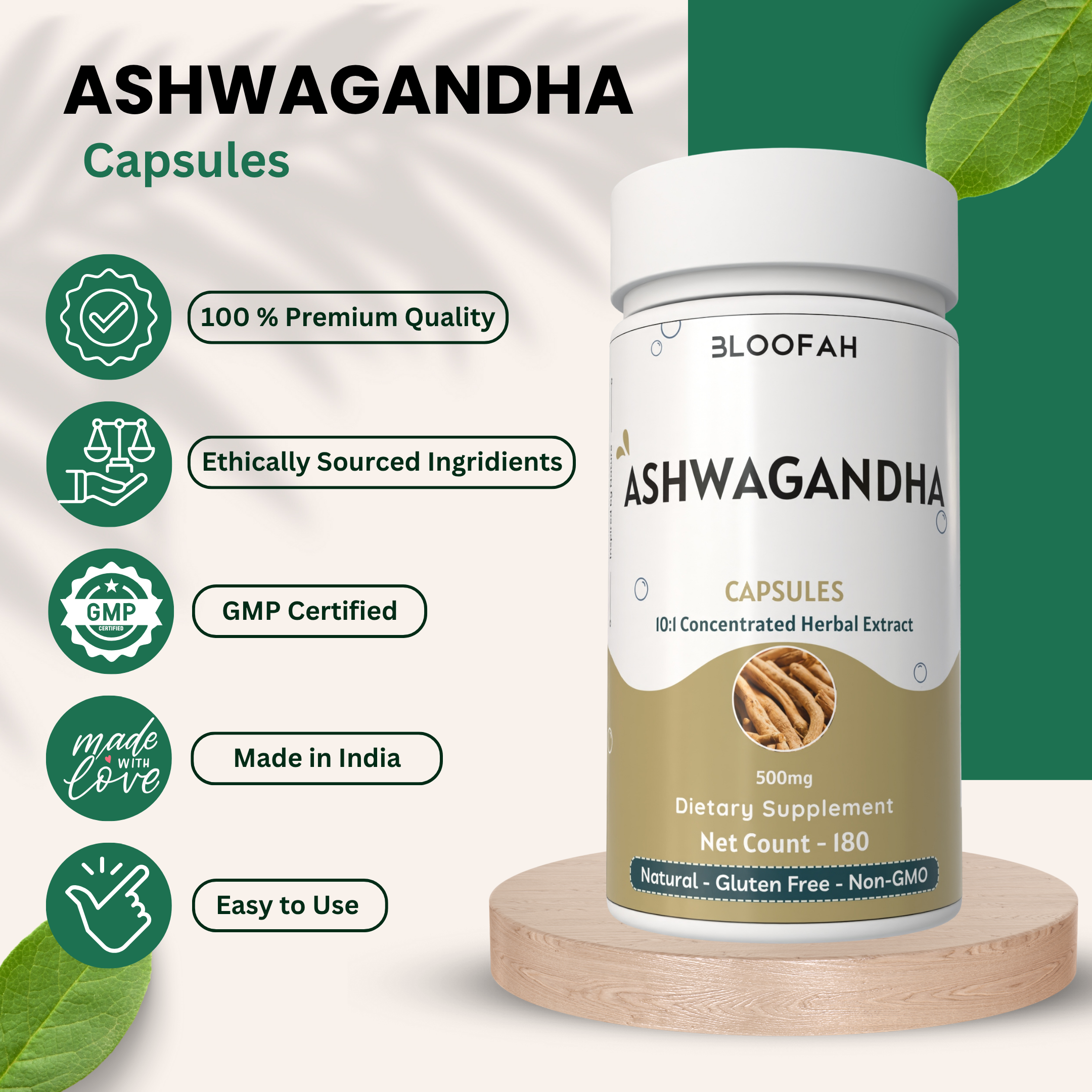 Bloofah Ashwagandha Capsules 500mg - (Withania somnifera) 10:1 Extract Powder, 100% Natural & Pure, Non-GMO, Gluten-Free, Extra Strength Herbal Suppleemnt for Men & Women Bloofah Ashwagandha Capsules 500mg - (Withania somnifera) 10:1 Extract Powder, 100% Natural & Pure, Non-GMO, Gluten-Free, Extra Strength Herbal Suppleemnt for Men & Women