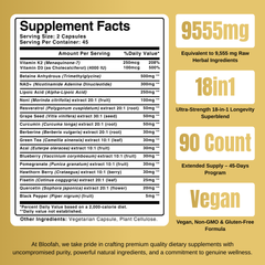 Bloofah NAD+ Capsules 1530mg | Nicotinamide Riboside with Resveratrol & 18-in-1 Herbal Blend | Cellular Energy & Healthy Aging Support (90 Vegan Capsules)