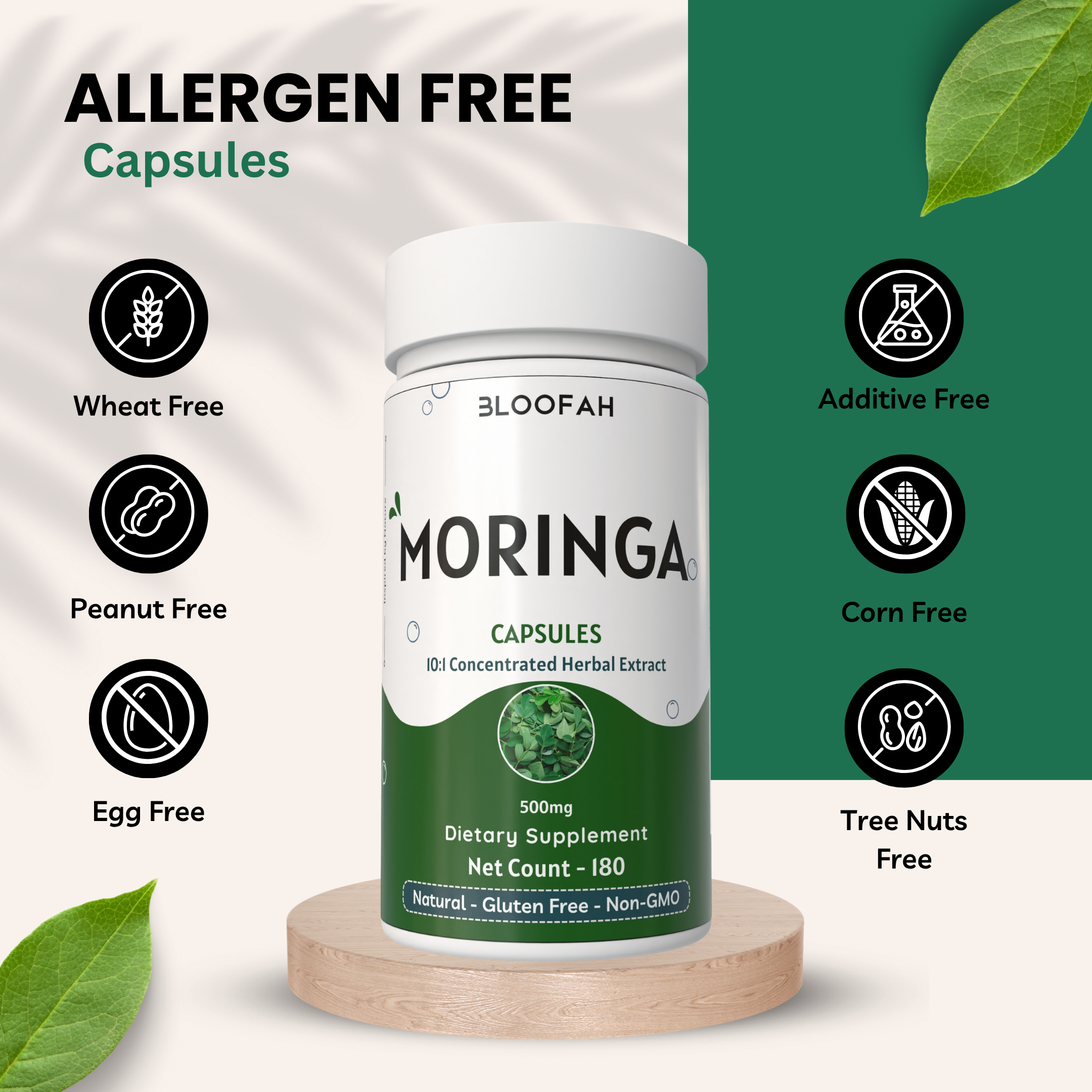 Bloofah Moringa Capsules 500mg | Natural Superfood Supplement for Vitality | 100% Pure Moringa Oleifera Leaf Extract 10:1 Powder | Nutrient-Rich Vegetarian Green Superfood Bloofah Moringa Capsules 500mg | Natural Superfood Supplement for Vitality | 100% Pure Moringa Oleifera Leaf Extract 10:1 Powder | Nutrient-Rich Vegetarian Green Superfood