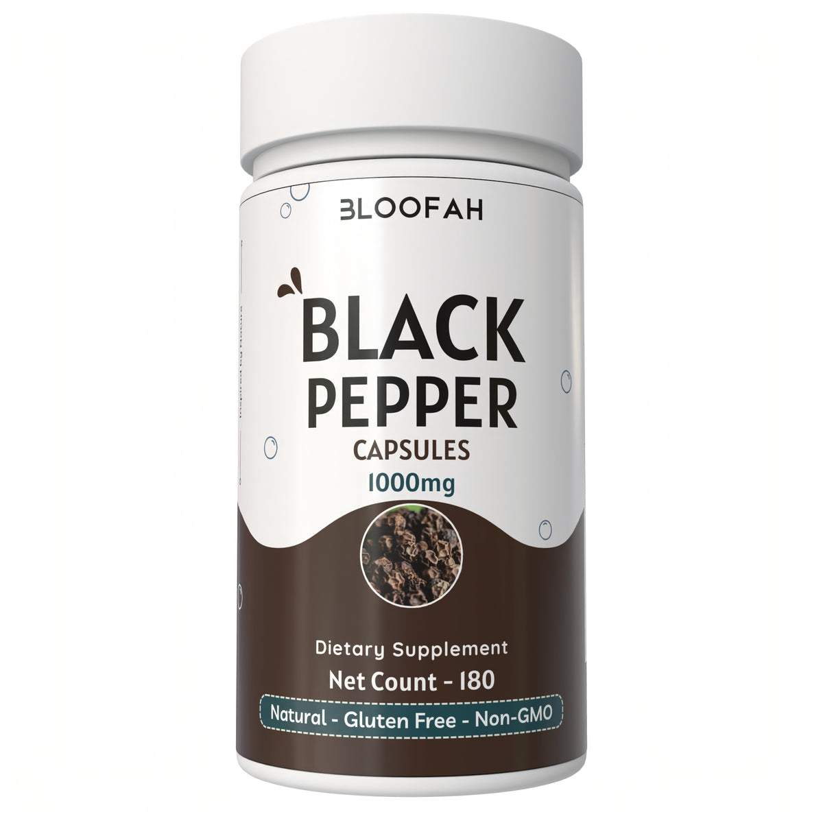 Bloofah Black Pepper Capsules 1000mg | Natural Bioperine (Piper nigrum) Seed Powder | 100% Pure, Non-GMO, Gluten Free Formula | Herbal Supplement