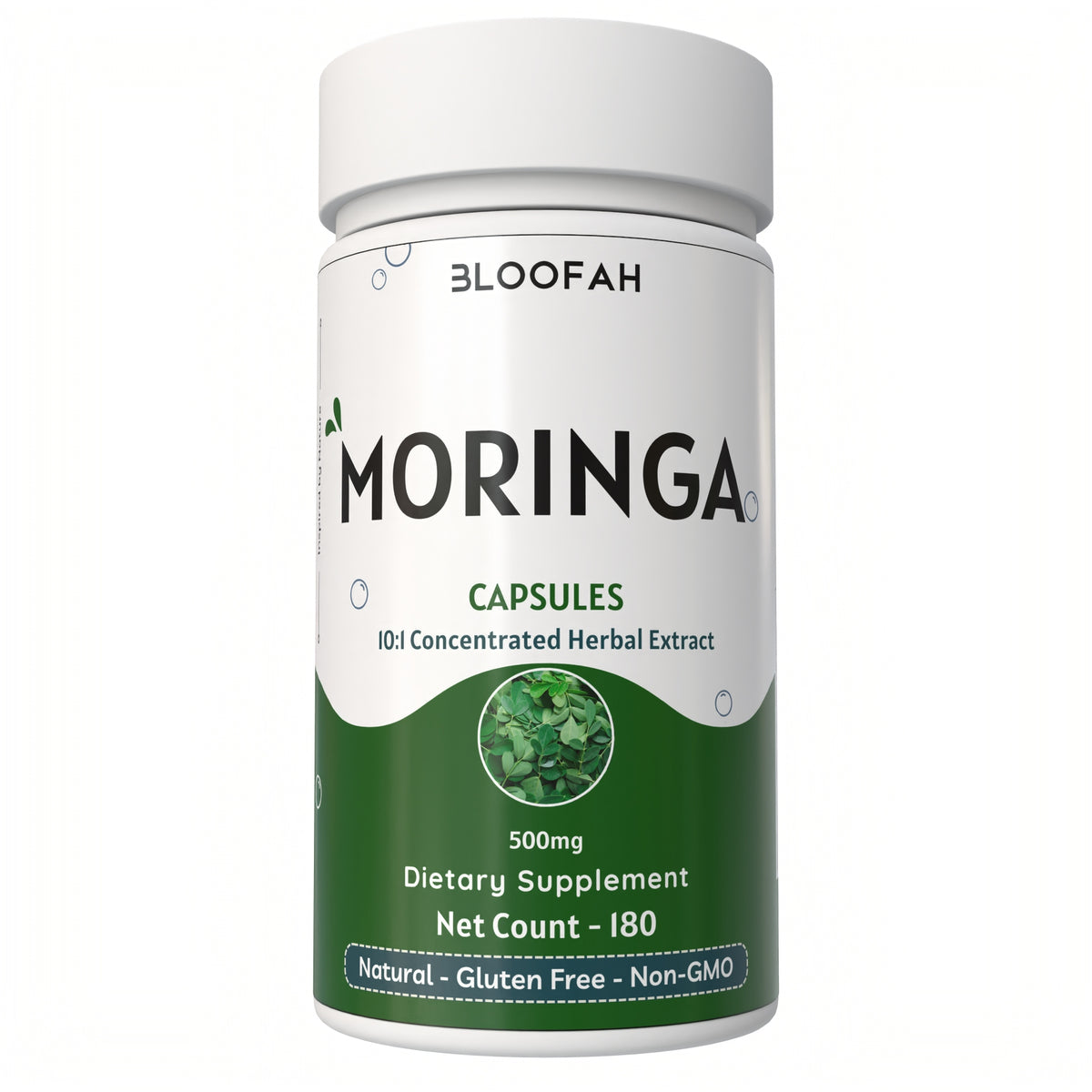 Bloofah Moringa Capsules 500mg | Natural Superfood Supplement for Vitality | 100% Pure Moringa Oleifera Leaf Extract 10:1 Powder | Nutrient-Rich Vegetarian Green Superfood