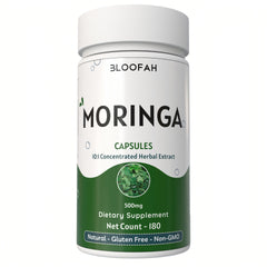 Bloofah Moringa Capsules 500mg | Natural Superfood Supplement for Vitality | 100% Pure Moringa Oleifera Leaf Extract 10:1 Powder | Nutrient-Rich Vegetarian Green Superfood