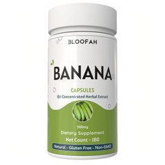 Bloofah Banana Capsules 500mg | 100% Pure Dried Banana Fruit Extract (Musa sp.) Powder Per Serving Eq. to 5000mg | Gluten Free Natural Herbal Supplement Rich in Potassium