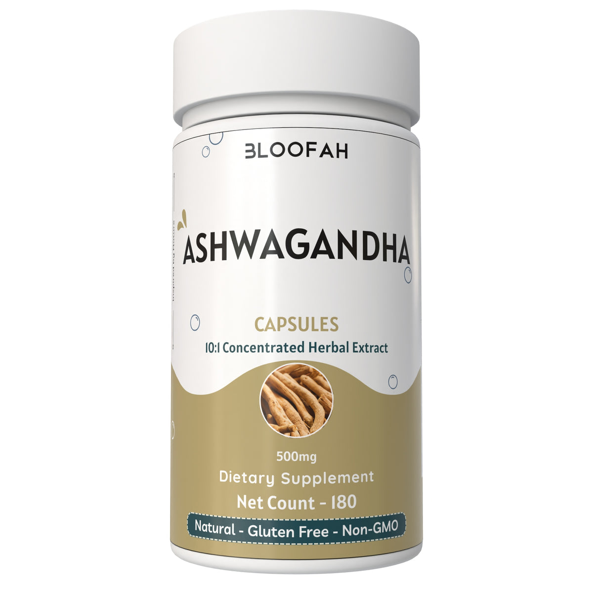 Bloofah Ashwagandha Capsules 500mg - (Withania somnifera) 10:1 Extract Powder, 100% Natural & Pure, Non-GMO, Gluten-Free, Extra Strength Herbal Suppleemnt for Men & Women