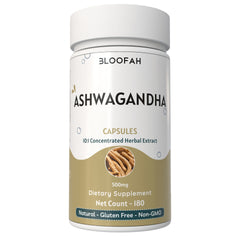 Bloofah Ashwagandha Capsules 500mg - (Withania somnifera) 10:1 Extract Powder, 100% Natural & Pure, Non-GMO, Gluten-Free, Extra Strength Herbal Suppleemnt for Men & Women