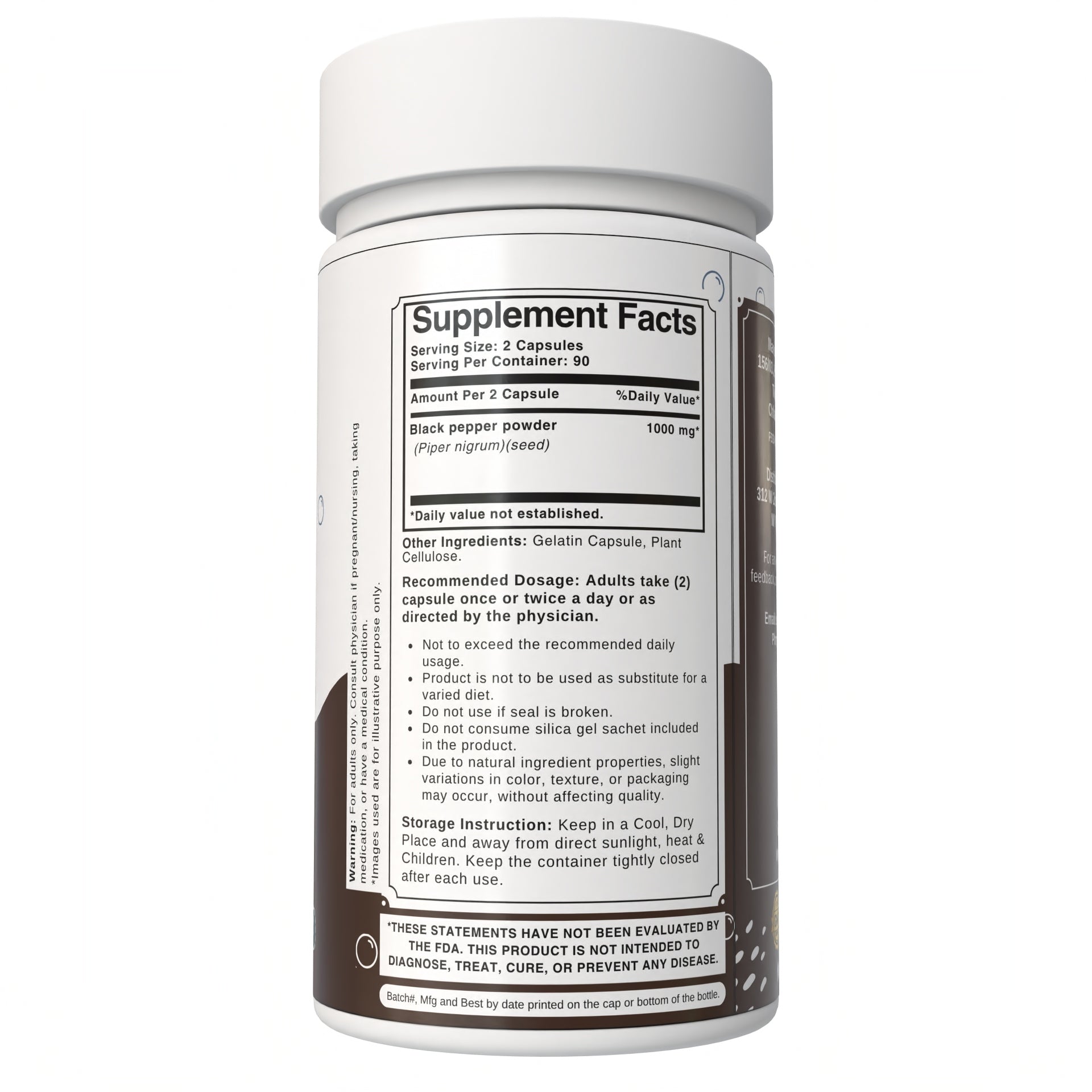 Bloofah Black Pepper Capsules 1000mg | Natural Bioperine (Piper nigrum) Seed Powder | 100% Pure, Non-GMO, Gluten Free Formula | Herbal Supplement Bloofah Black Pepper Capsules 1000mg | Natural Bioperine (Piper nigrum) Seed Powder | 100% Pure, Non-GMO, Gluten Free Formula | Herbal Supplement