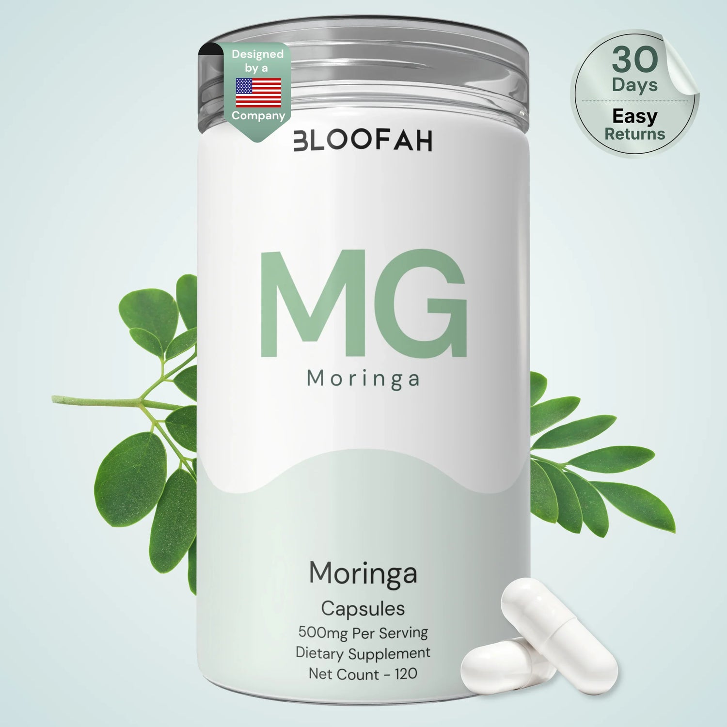 Bloofah MG Moringa Capsules 500mg | Moringa oleifera Leaf Extract | 120 Capsules