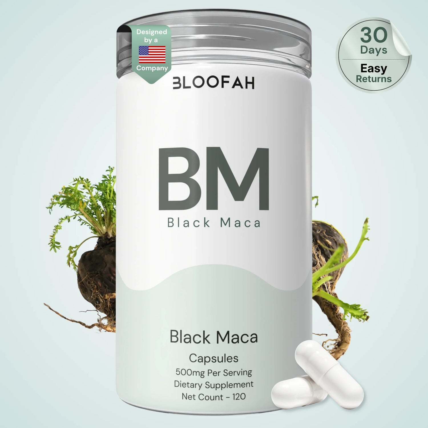Bloofah BM Black Maca Capsules 500mg | Lepidium meyenii Root Extract | 120 Capsules
