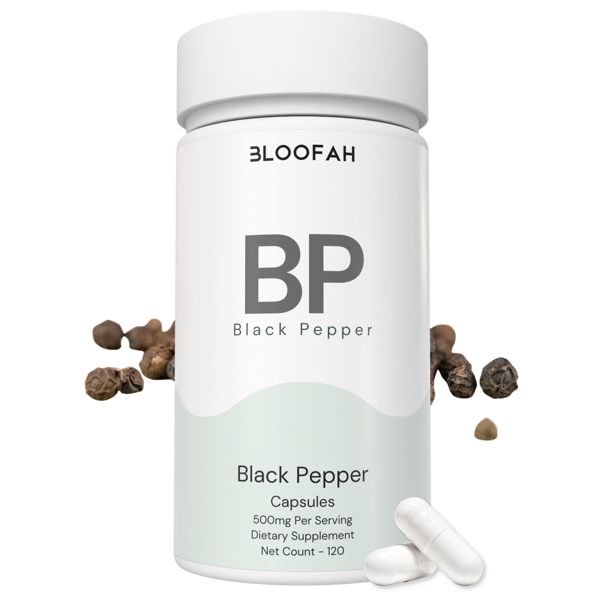 Bloofah BP – Black Pepper Capsules 500mg | Absorption & Digestion Support (120 Capsules)