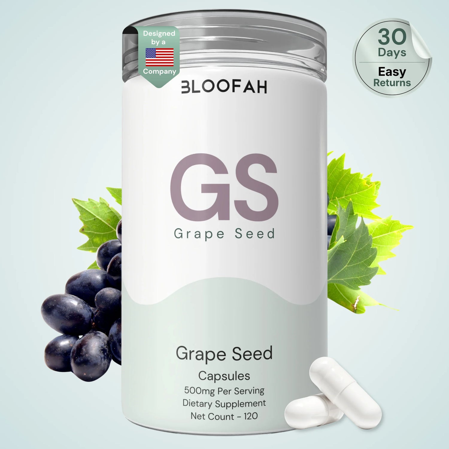 Bloofah GS Grape Seed Capsules 500mg | Vitis vinifera Extract | 120 Capsules