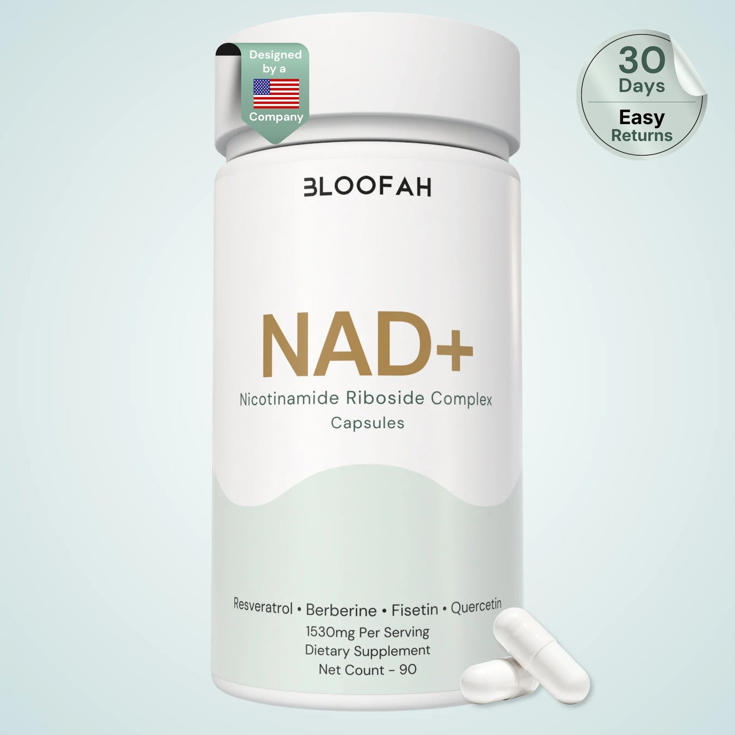 Bloofah NAD+ Capsules 1530mg | Nicotinamide Riboside + Resveratrol + 18 Botanical Herbs | 90 Vegan Capsules