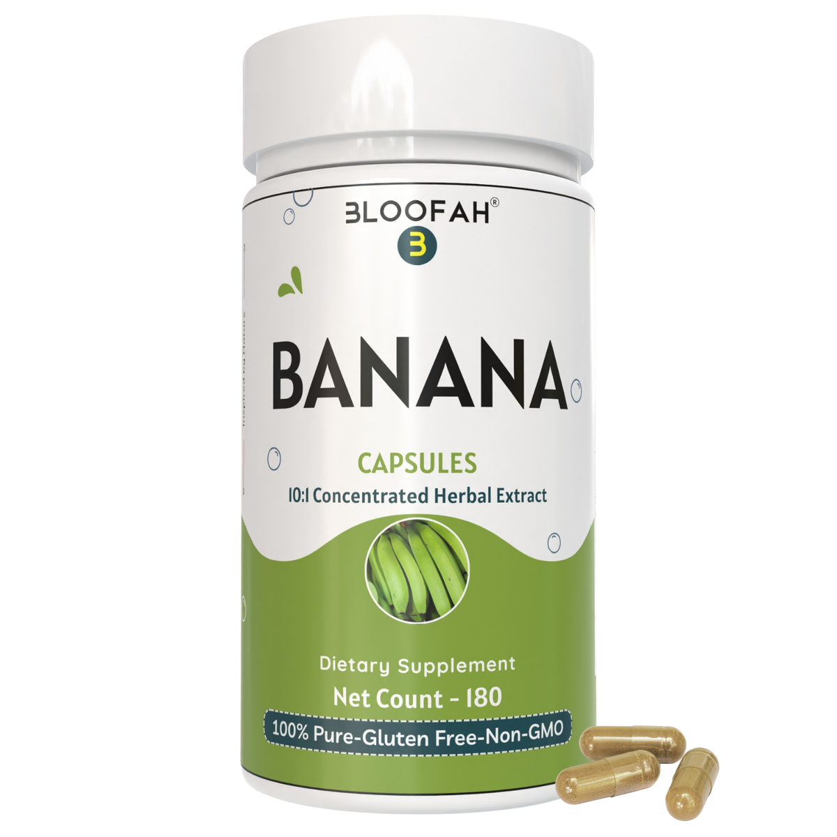 Bloofah Banana Capsules 500mg | 100% Pure Dried Banana Fruit Extract (Musa sp.) Powder Per Serving Eq. to 5000mg | Gluten Free Natural Herbal Supplement Rich in Potassium