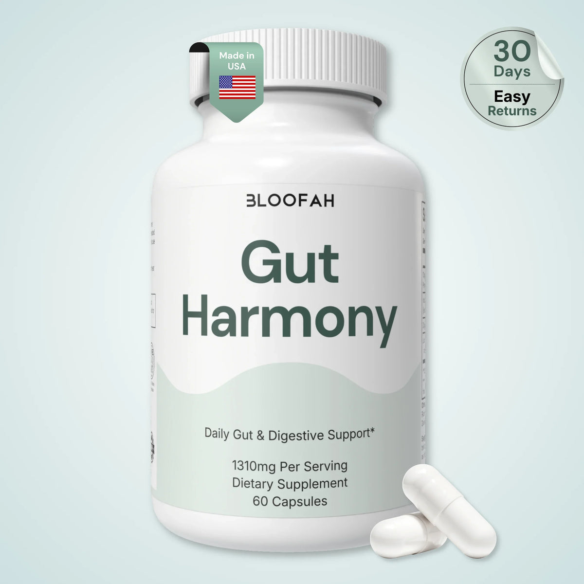 Bloofah Gut Harmony — Daily Gut & Digestive Support | Prebiotic, Probiotic & Digestive Enzyme Formula | 60 Capsules