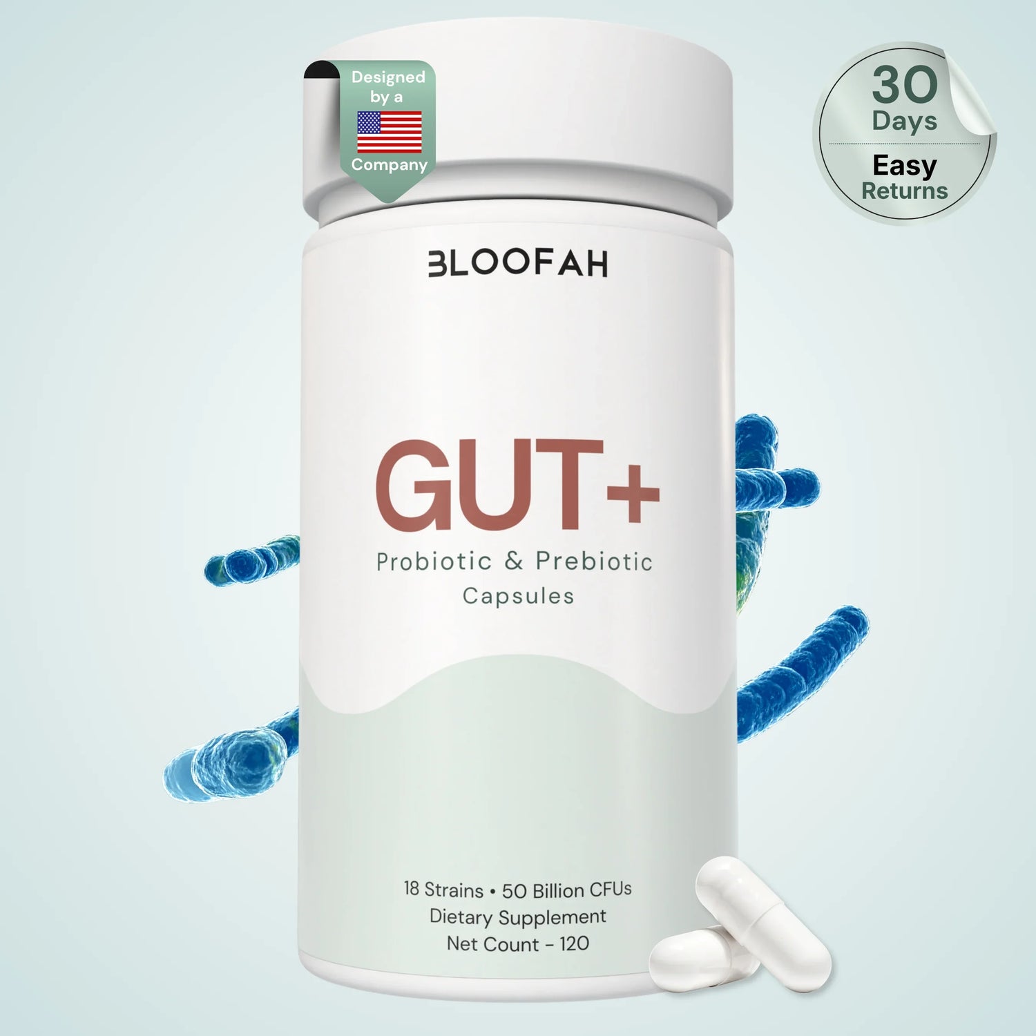 Bloofah Gut+ Women's Probiotic 50B CFU | 18 Strains + Prebiotic & Cranberry | 120 Capsules