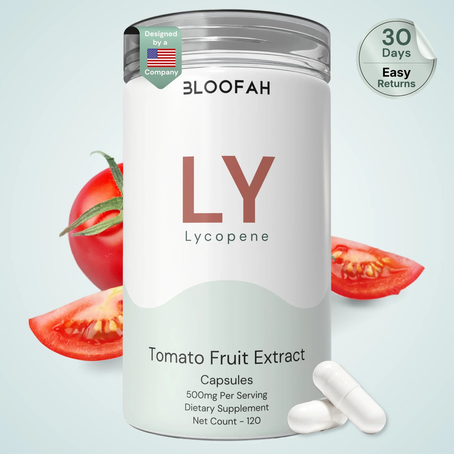 Bloofah LY Lycopene Supplement 500mg | Tomato Fruit Extract Capsules | Rich in Naturally Occuring Lycopene