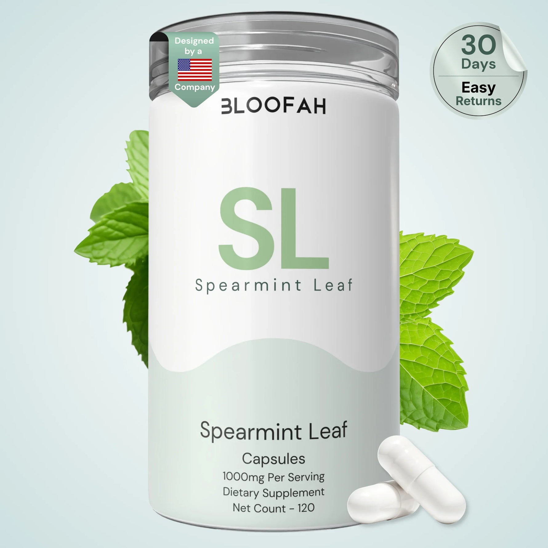 Bloofah SL Spearmint Capsules 1000mg | Mentha spicata Leaf | 120 Capsules