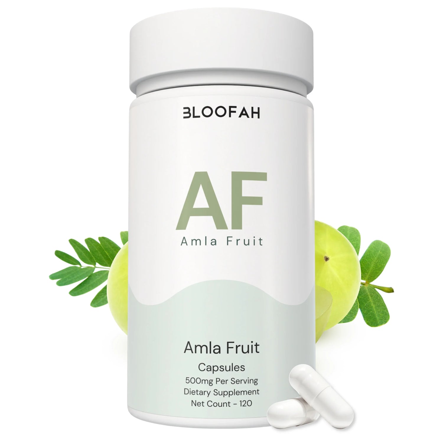 Amla Fruit capsules dietary supplement, 500mg per serving, 120 count, with fresh amla fruit and leaves