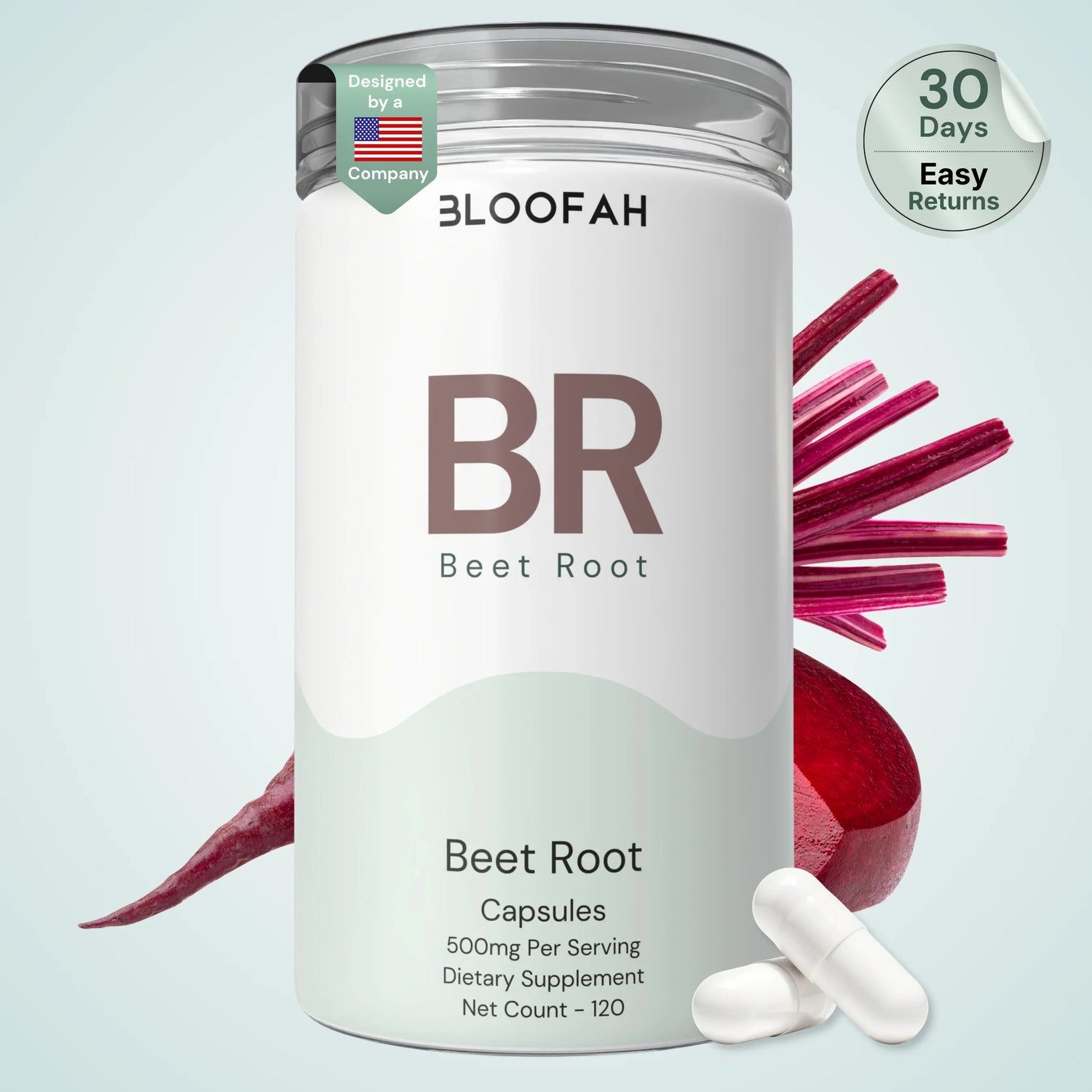 Bloofah BR Beetroot Capsules 500mg | Beta vulgaris Root Extract | 120 Capsules