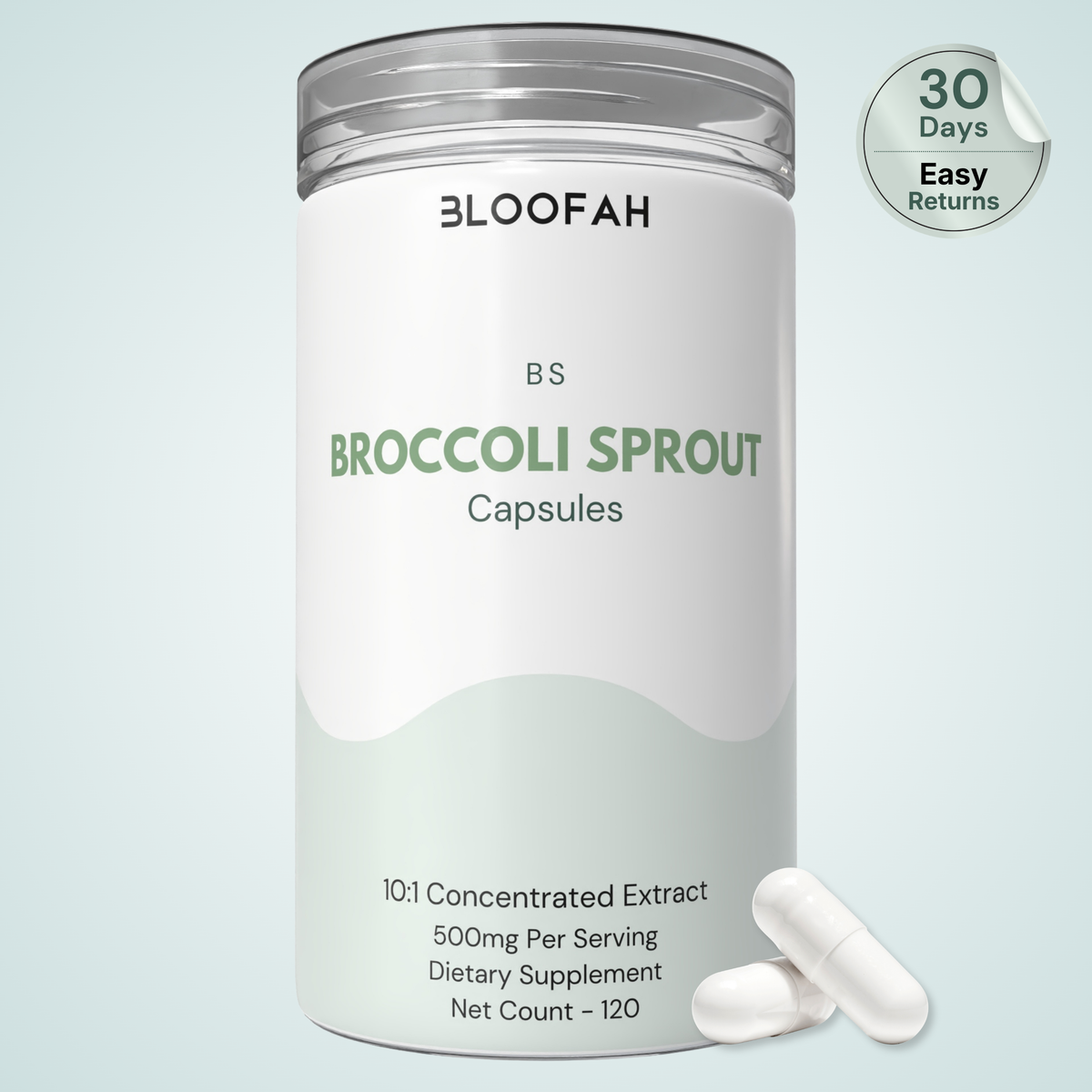 Bloofah BS Broccoli Sprout Capsules 500mg | Sulforaphane-Rich Brassica Extract | 120 Capsules
