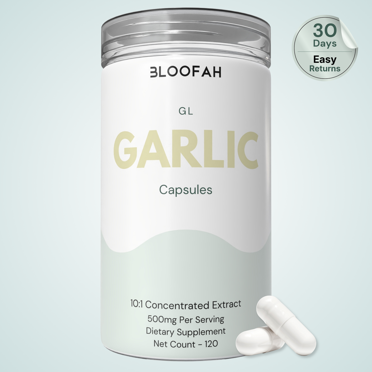 Bloofah GL Garlic Capsules 500mg | Allium sativum Bulb Extract | 120 Capsules