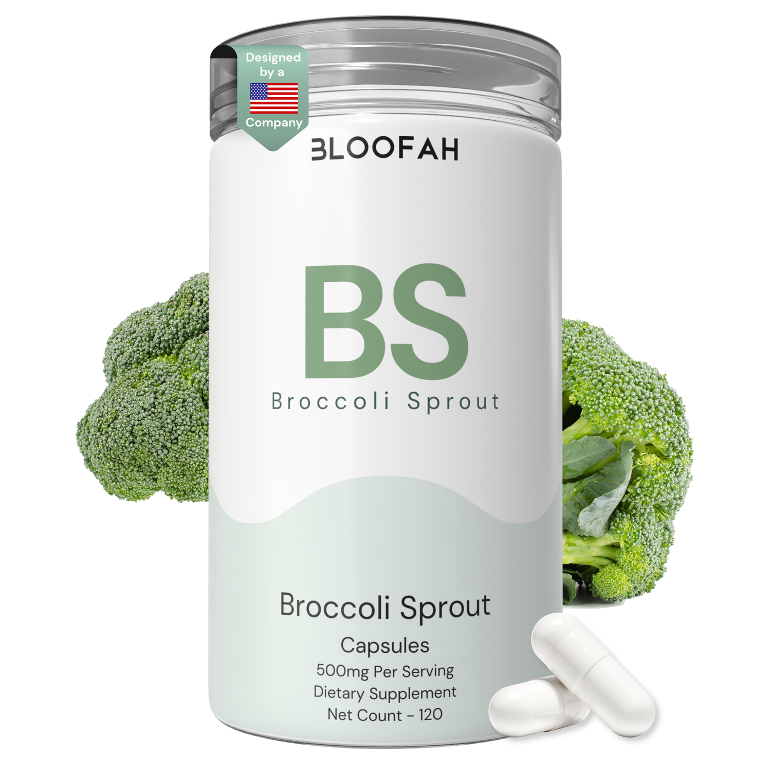 Bloofah BS Broccoli Sprout Capsules 500mg | Sulforaphane-Rich Brassica Extract | 120 Capsules