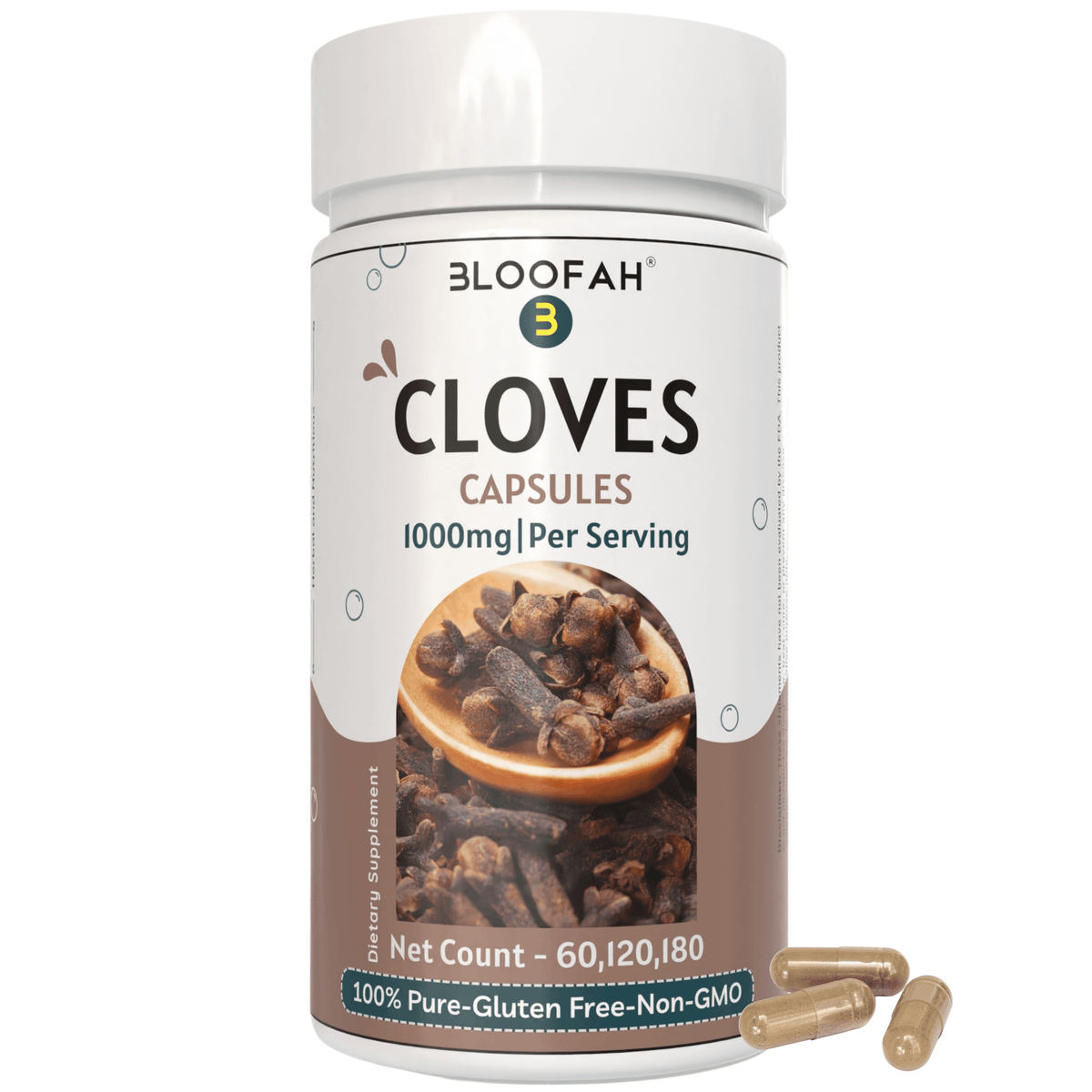 Bloofah Cloves Capsules 1000mg Per Serving | (Syzygium aromaticum) Natural Clove Powder, 100% Pure, Non-GMO, Clove Supplement for Daily Use Supports Wellness and General Health - Bloofah