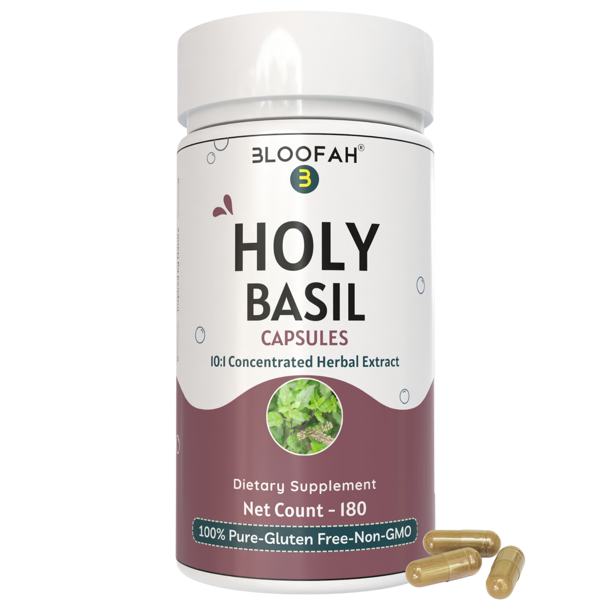 Bloofah Holy Basil Leaf Capsules 500mg - | Tulsi (Ocimum tenuiflorum) Extract 10:1 Leaf Powder | 100% Pure Natural Herbal Supplement | Non-GMO, Gluten Free Formula