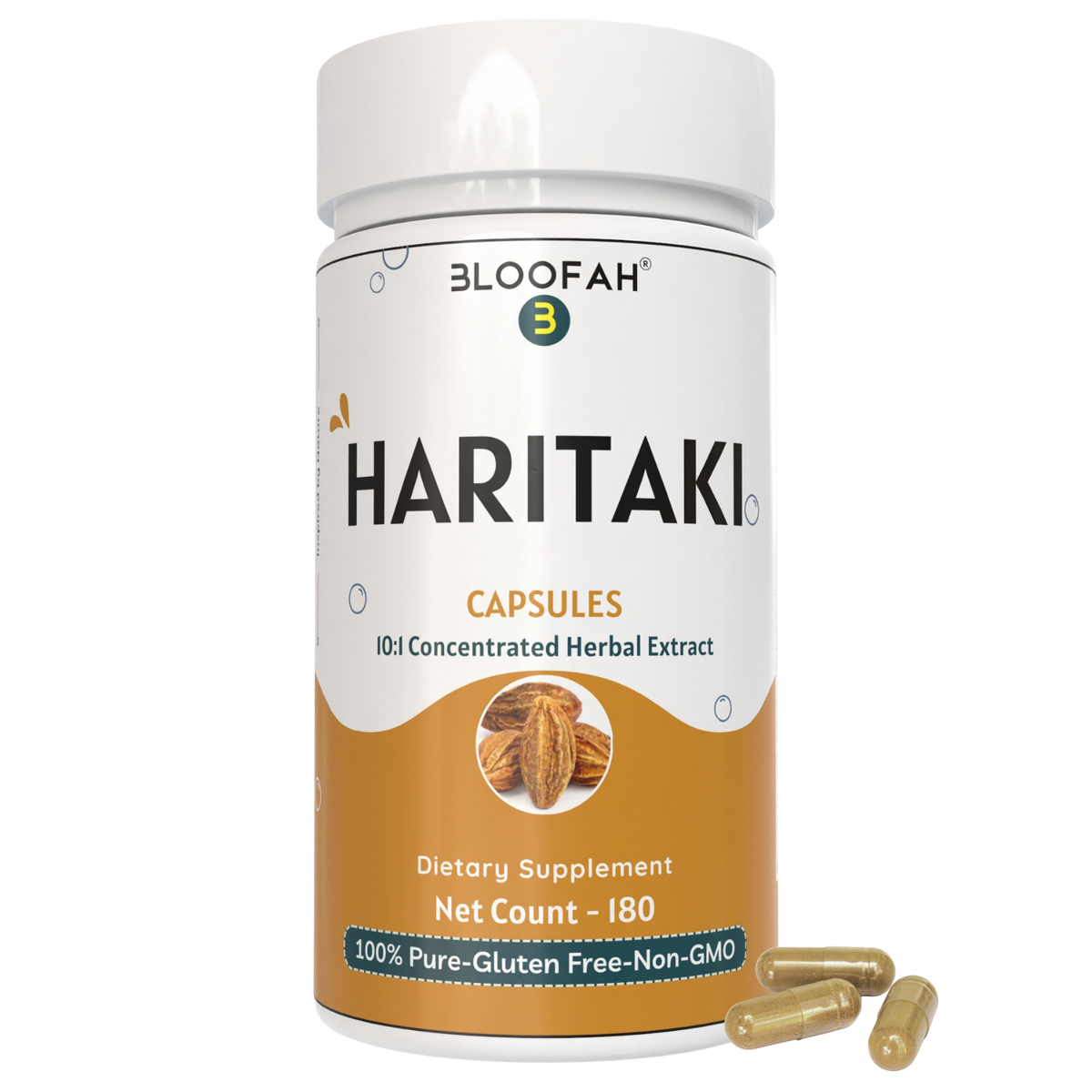 Bloofah Haritaki Capsules 500mg | Natural Digestive Health Supplement | 100% Pure Haritaki (Terminalia chebula) Fruit Extract 10:1 Powder | Non-GMO, Gluten Free Formula Herbal Supplement