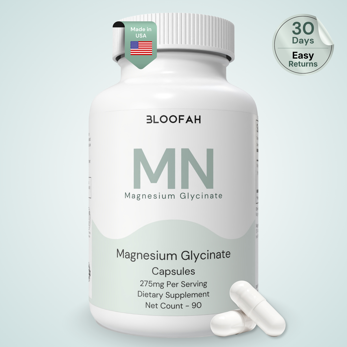Bloofah MN Magnesium Glycinate 275mg | Relaxation, Muscle & Nerve Support | 90 Capsules
