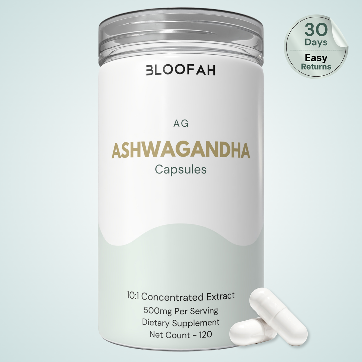 Bloofah AG Ashwagandha Capsules 500mg | Withania somnifera Root Extract | 120 Capsules