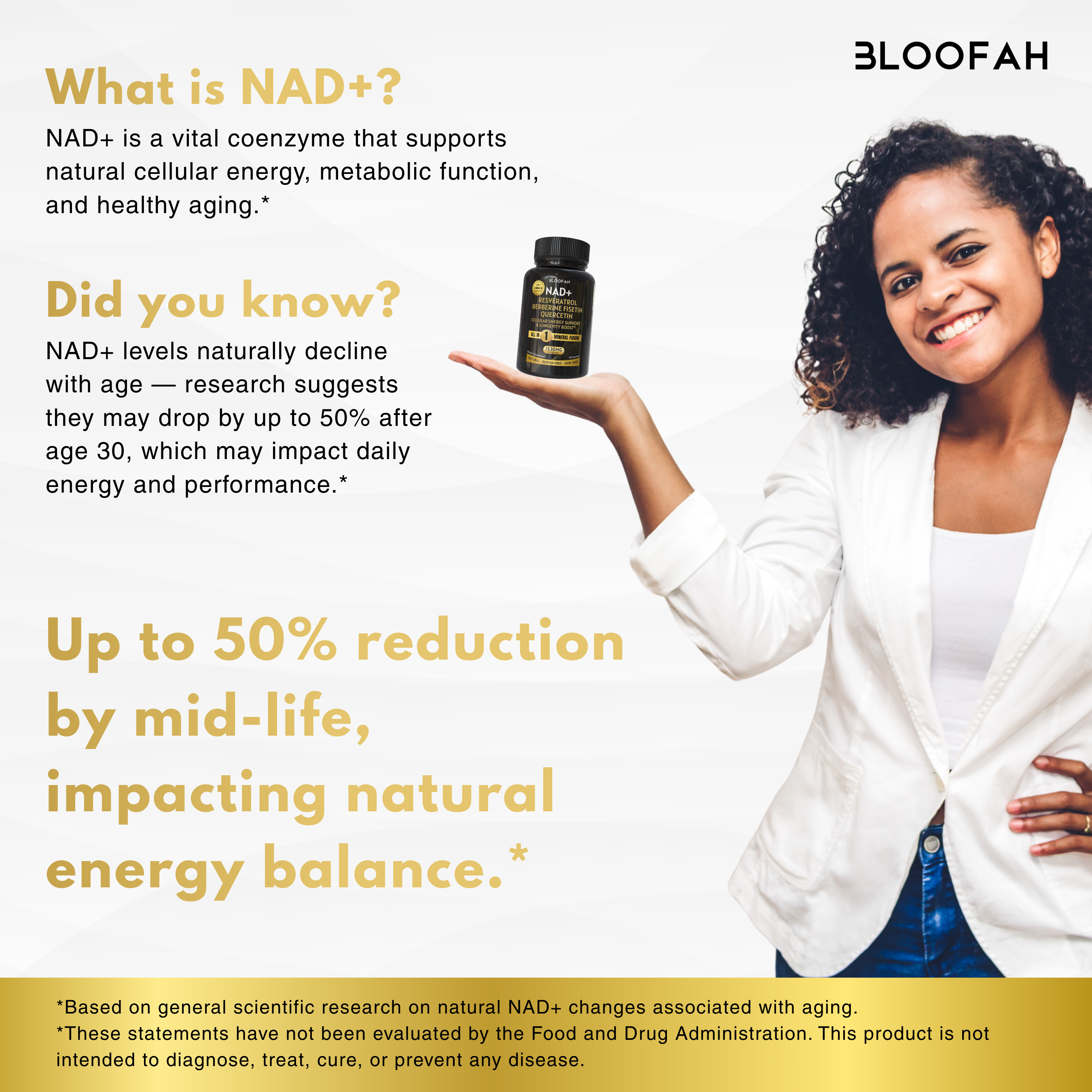 Bloofah NAD+ Capsules 1530mg | Nicotinamide Riboside with Resveratrol & 18-in-1 Herbal Blend | Cellular Energy & Healthy Aging Support (90 Vegan Capsules)