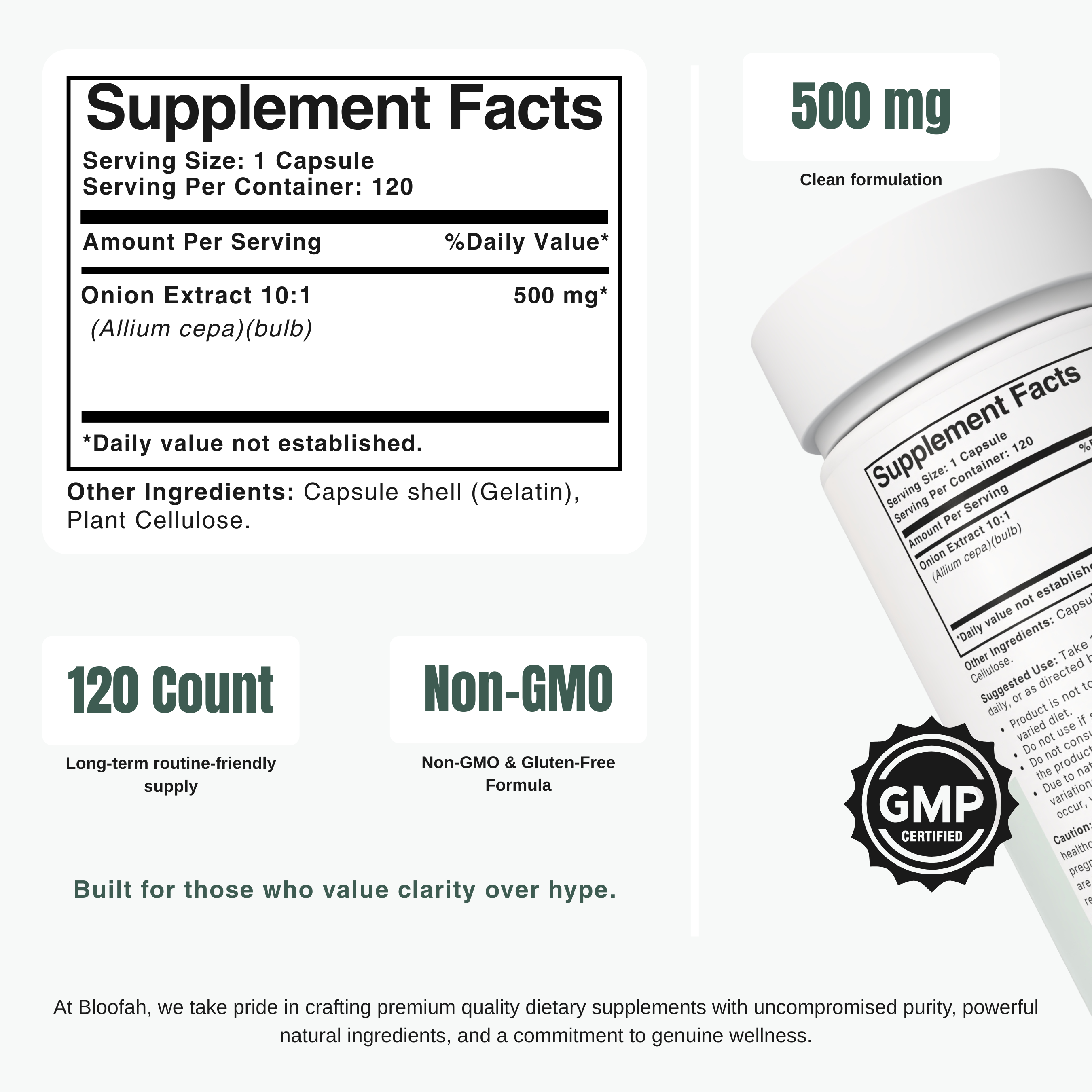 Bloofah ON Onion Capsules 500mg | Allium cepa Bulb Extract | 120 Capsules