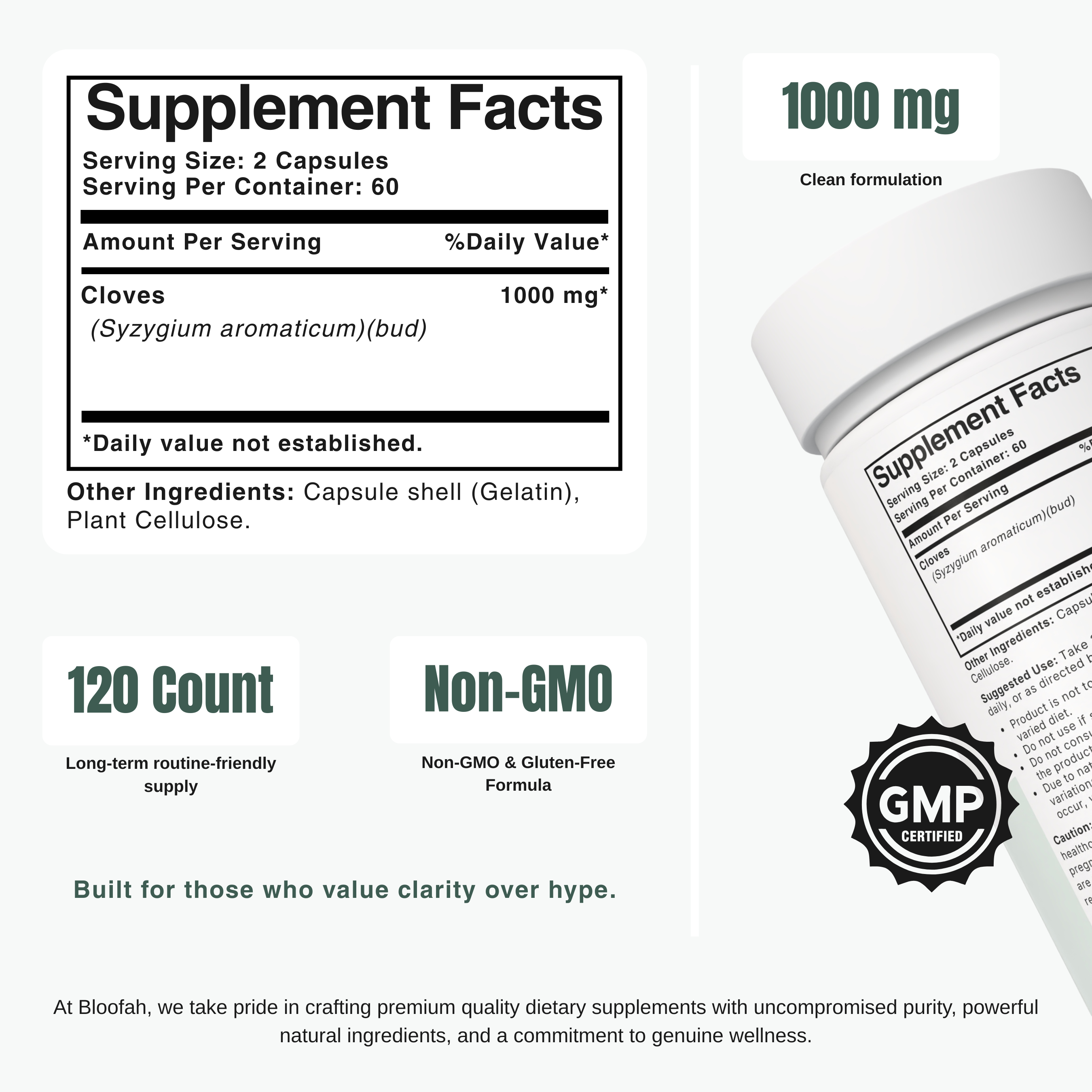 Bloofah CV Clove Capsules 1000mg | Syzygium aromaticum Bud | 120 Capsules