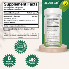 Bloofah Banana Capsules 500mg | 100% Pure Dried Banana Fruit Extract (Musa sp.) Powder Per Serving Eq. to 5000mg | Gluten Free Natural Herbal Supplement Rich in Potassium