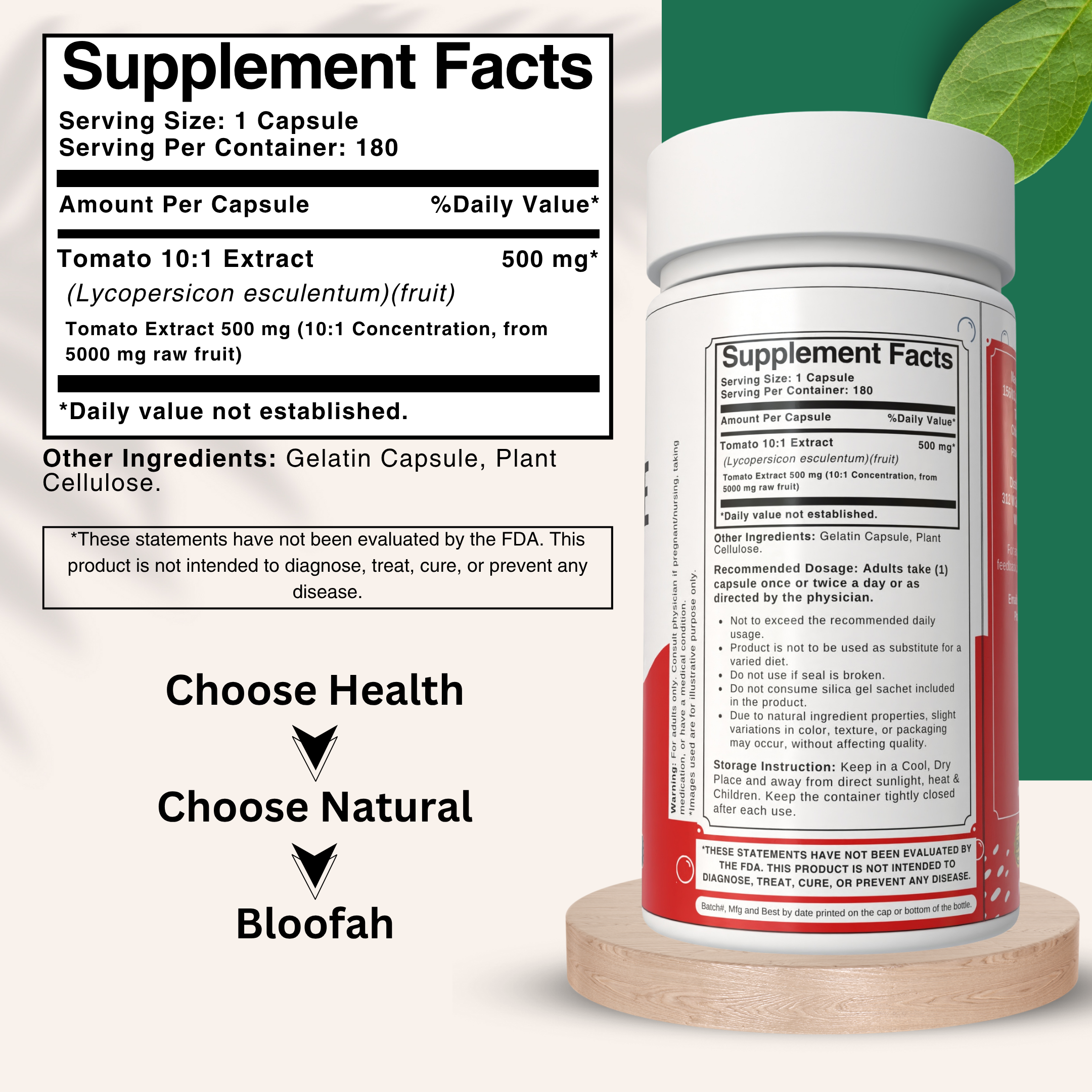 Bloofah Lycopene Tomato Fruit Extract Capsules 500mg | 10:1 Powder Per Serving 500mg | Rich in Natural Lycopene | Premium Herbal Supplement for Vitality & Wellness | Non-GMO, Gluten-Free