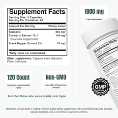 Bloofah TC Turmeric Capsules 1000mg | Curcuma longa Root with Black Pepper | 120 Capsules
